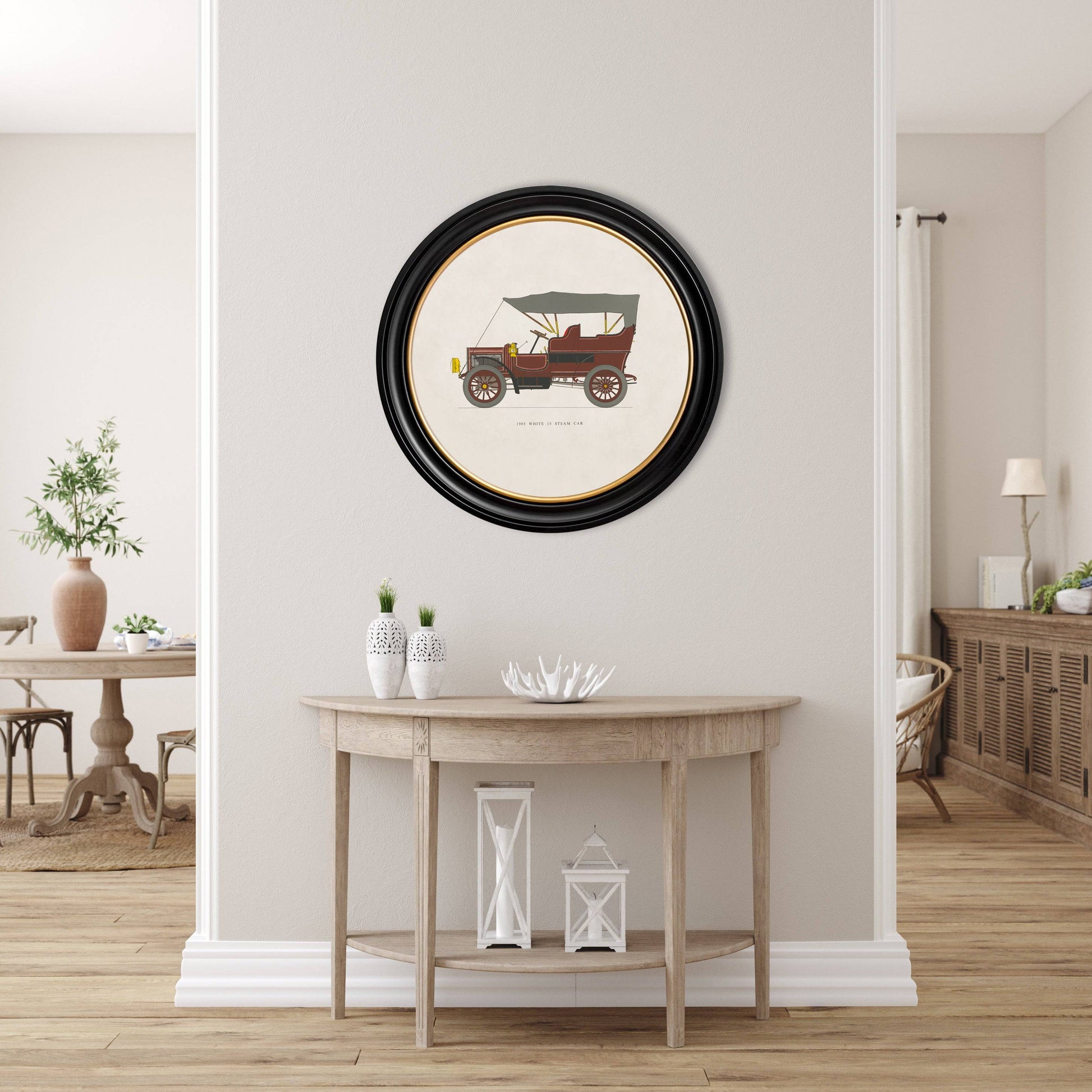 Shop vintage 1905 White steam car Oxford Round framed print
