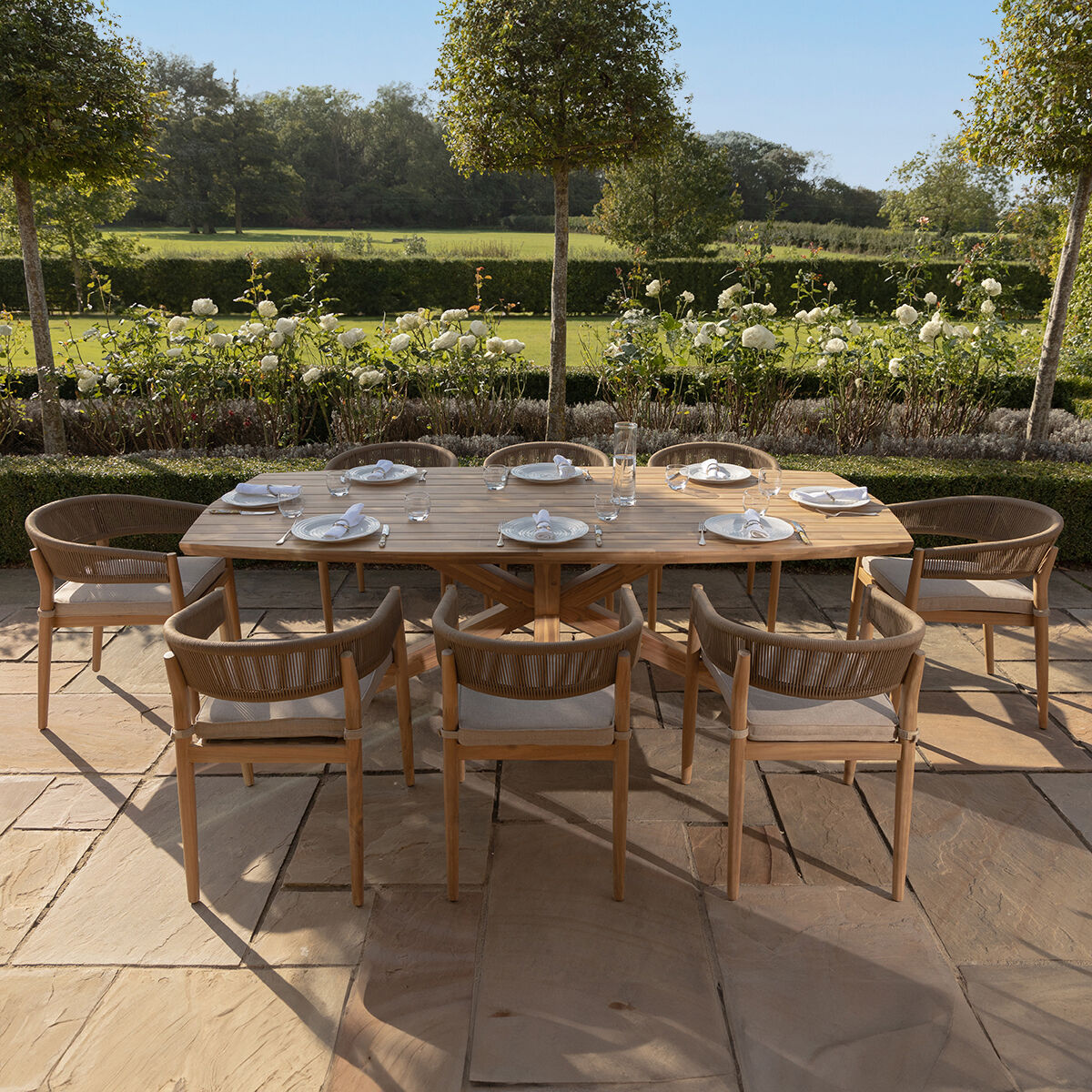 Shop weather-resistant rope weave dining set today