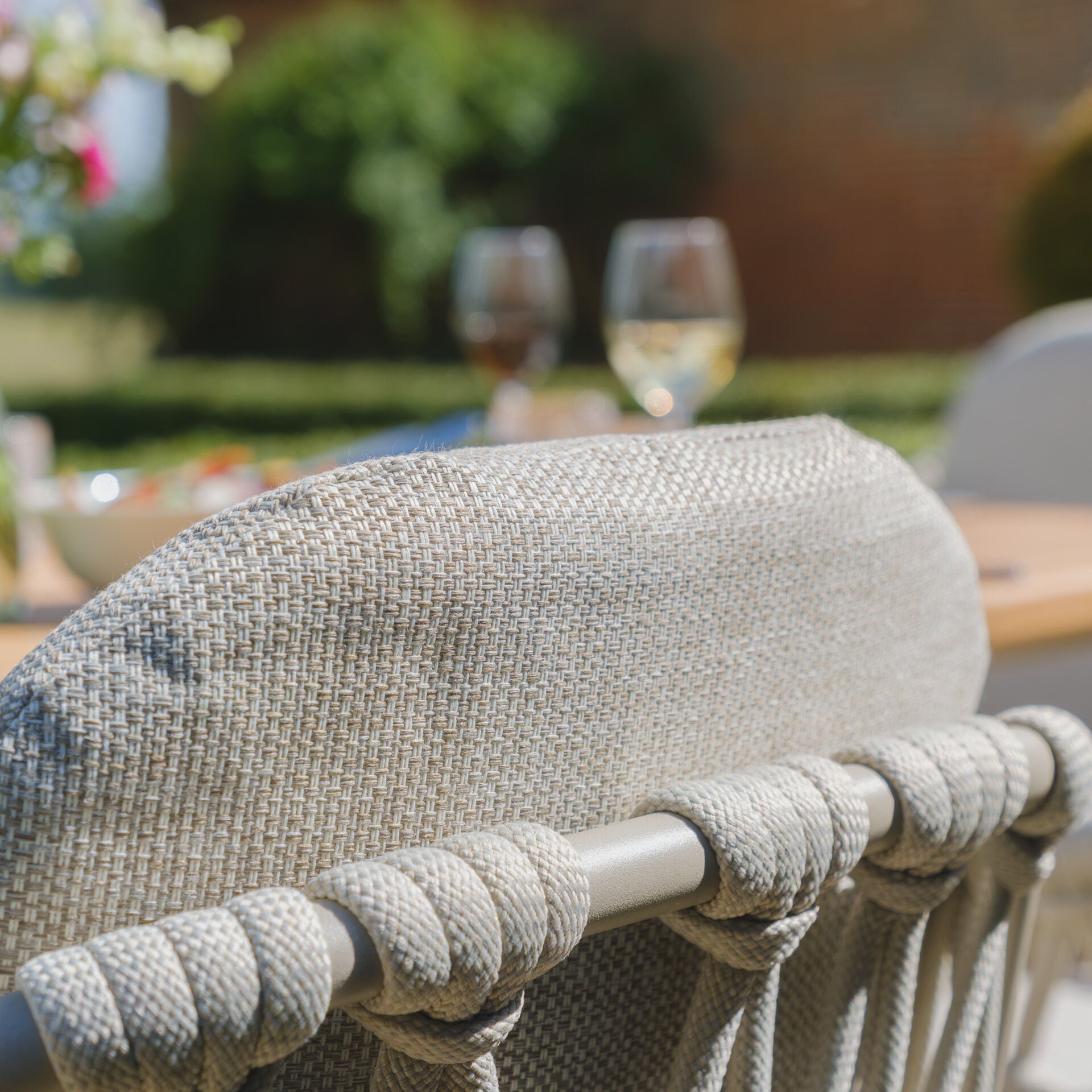 Sicily 6 Seat Rectangular Dining Set with rope weave chairs, great to order for elegant patio use