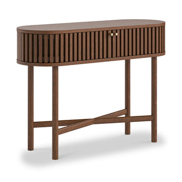 Soho Dark Oak Slatted Oval Console Table
