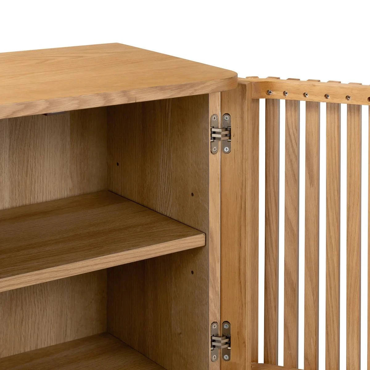 Soho Oak Slatted 2 Drawer 2 Door Shoe Cabinet - for sale 