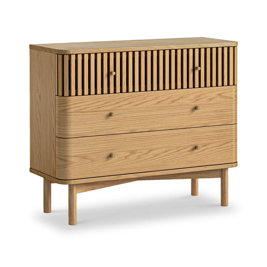Soho Oak Slatted 3 Drawer Chest - Blythe Living