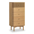 Soho Oak Slatted 5 Drawer Tallboy Chest - Blythe Living