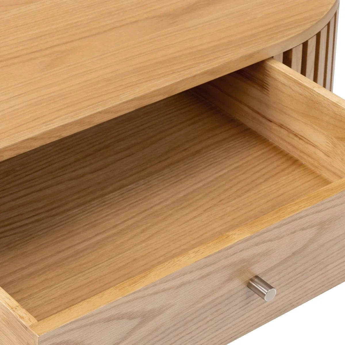  Soho Oak Slatted Oval 1 Drawer Coffee Table - for sale 