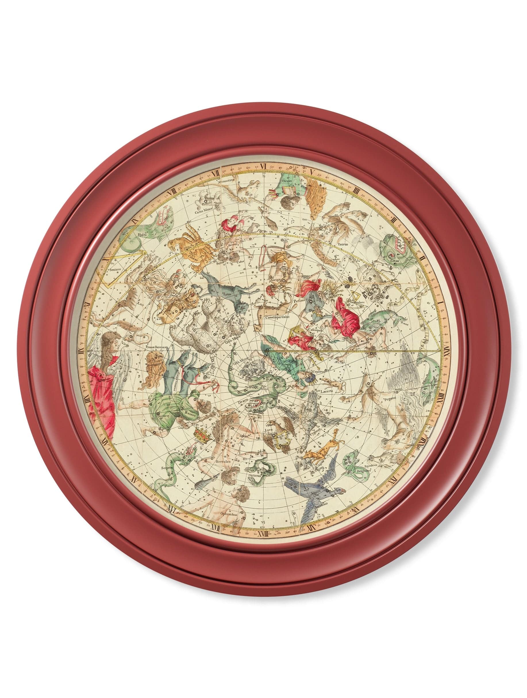 c.1820 Map of Constellations - Round Frame Red - Blythe Living