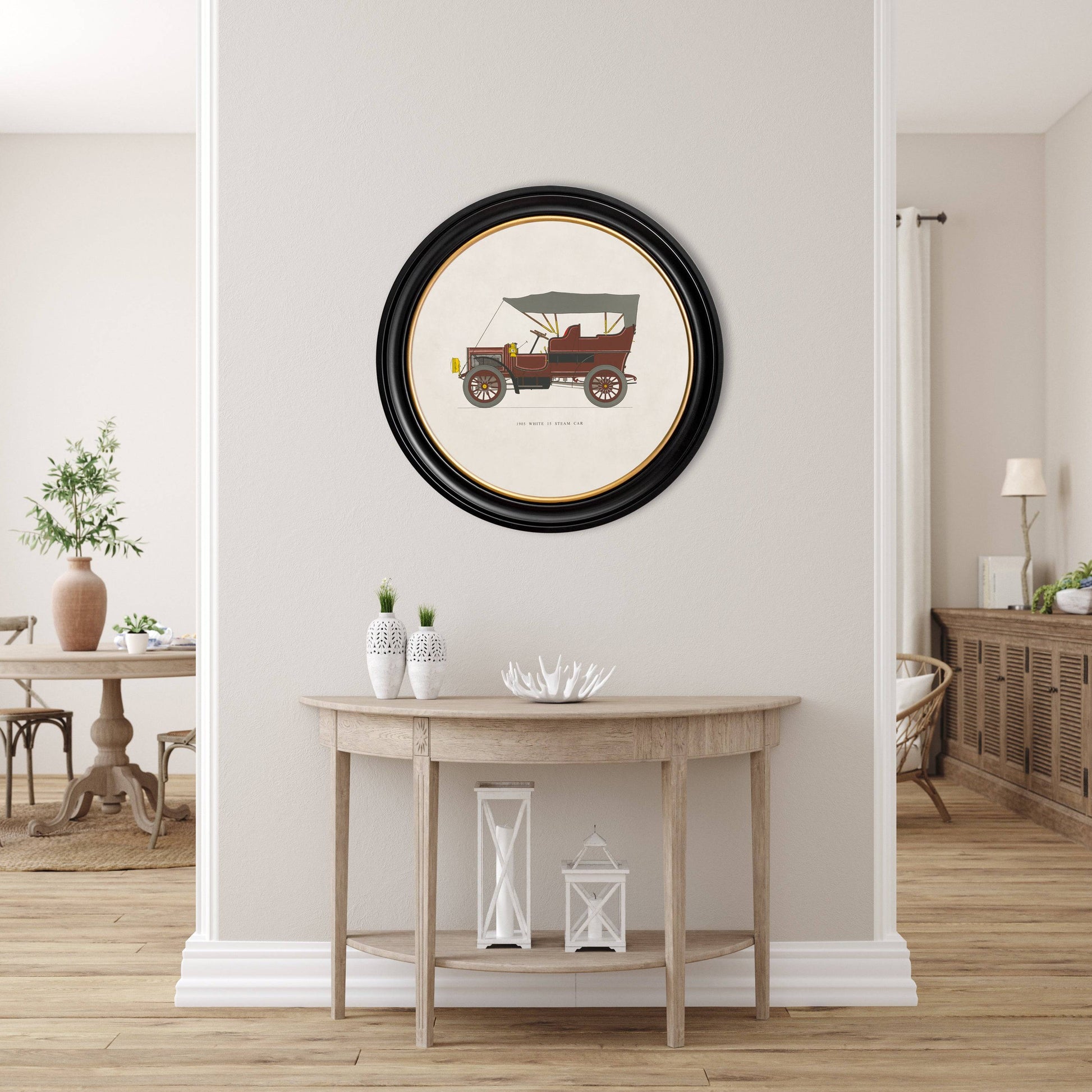 1905 WHITE 15 STEAM CAR in Round Frame - Blythe Living