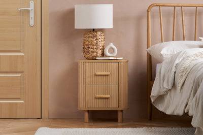 Sturdy Axel 2 Drawer Fluted Bedside Oak - Blythe Living