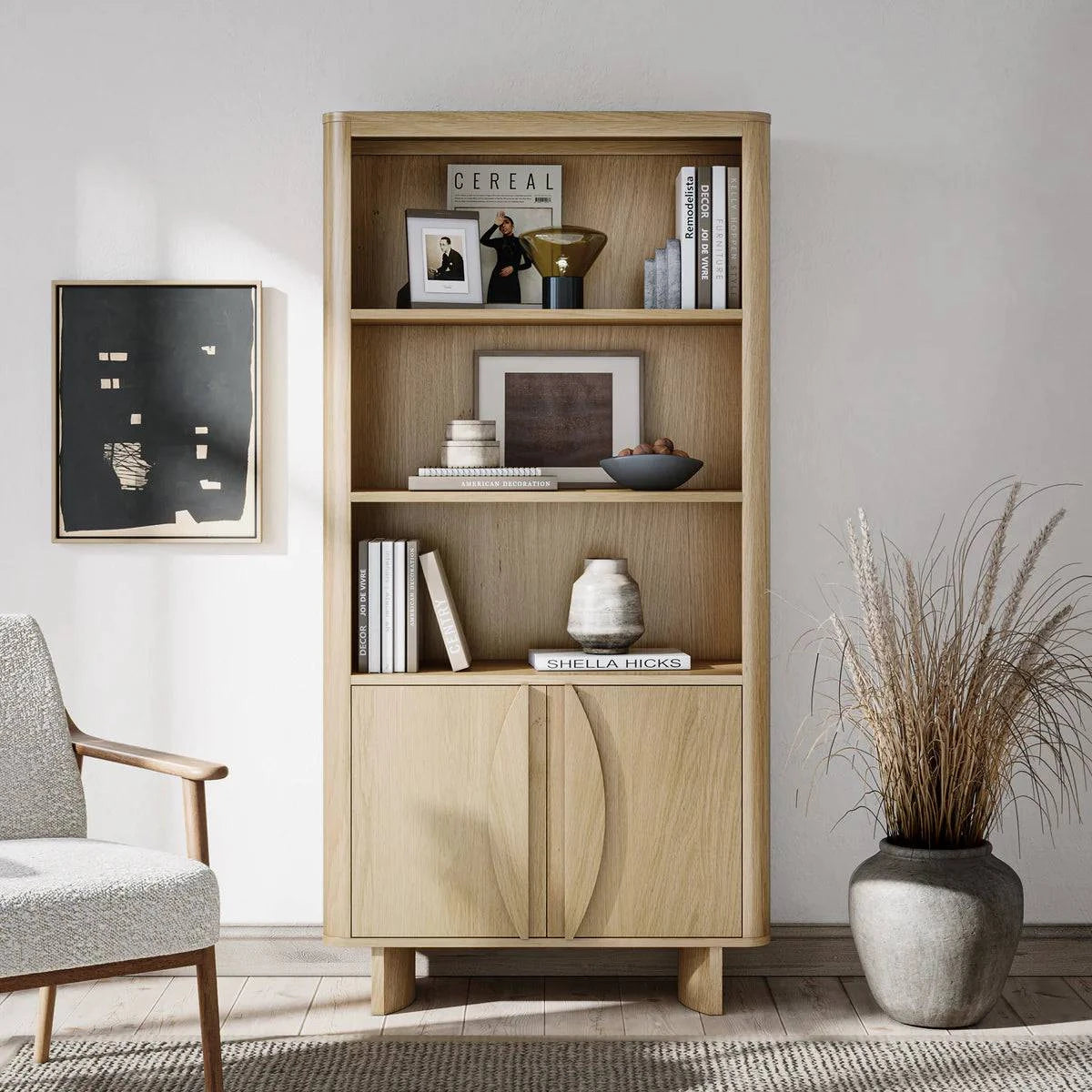 Stylish Cara Oak Large Storage Bookcase Online - Blythe Living