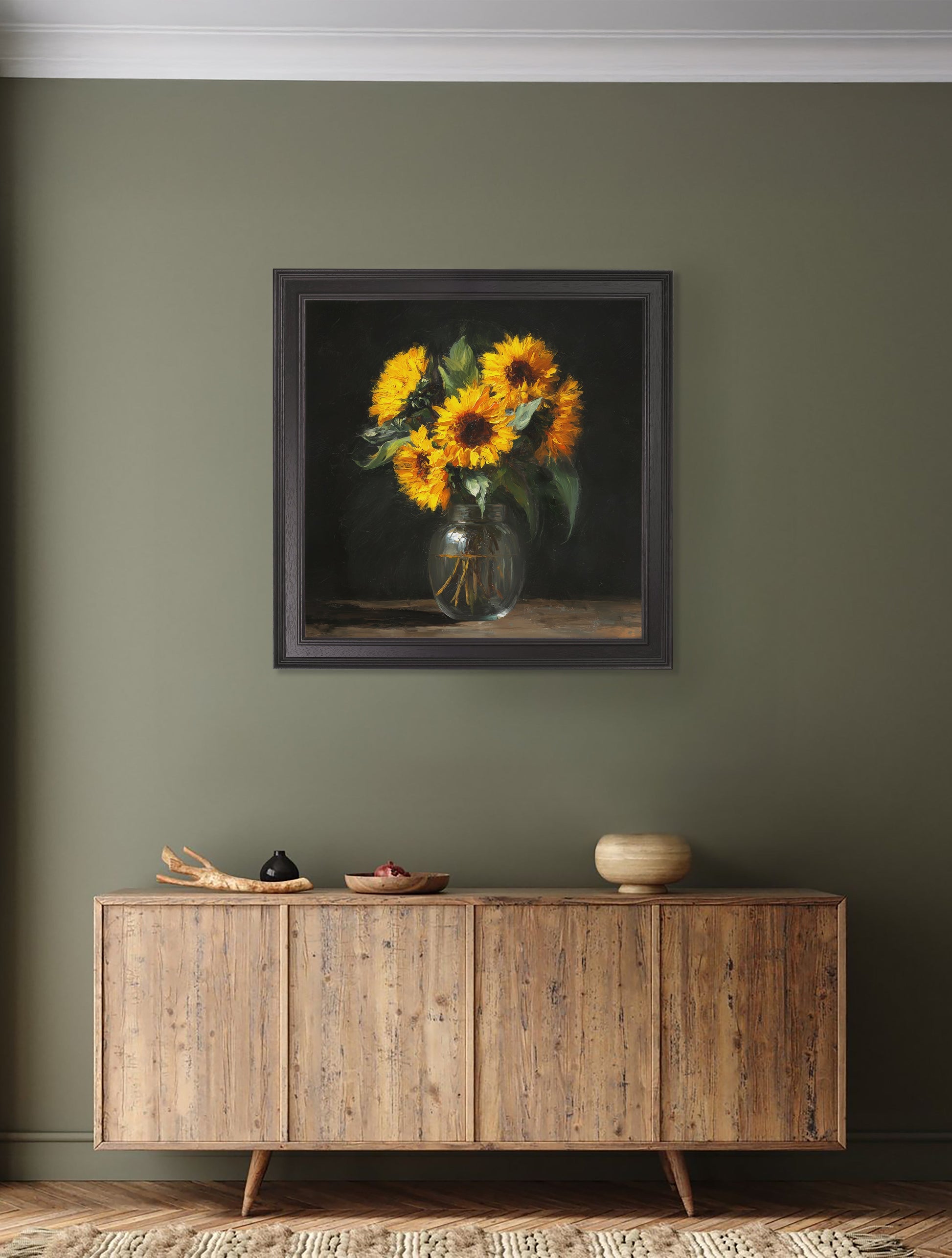 Sunflowers After Dark - Black Hurstwood Square Frame - Blythe Living