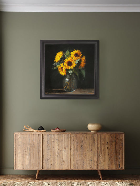 Sunflowers After Dark - Black Hurstwood Square Frame - Blythe Living