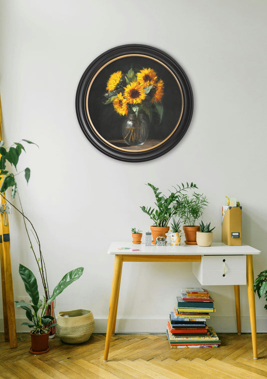 Sunflowers After Dark - Oxford Round Frame - Blythe Living