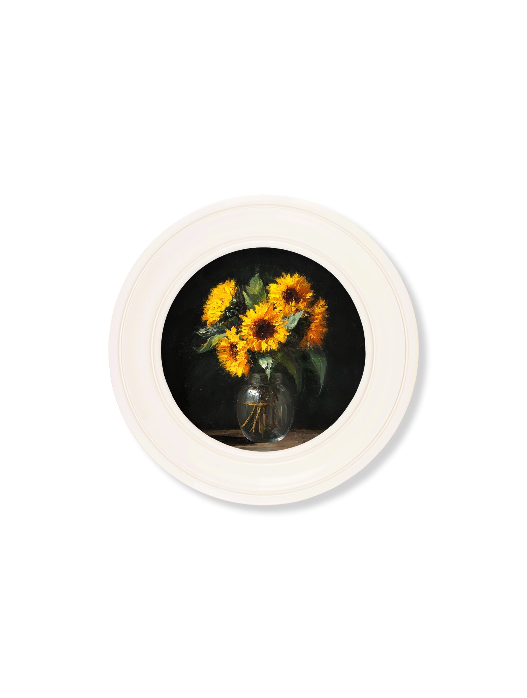 Sunflowers After Dark - Oxford Strong White Round Frame - Blythe Living
