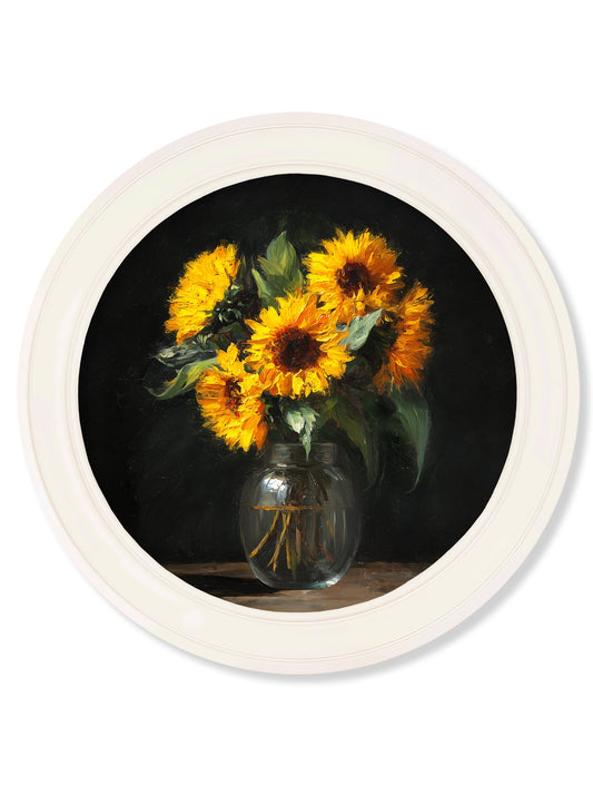 Sunflowers After Dark - Oxford Strong White Round Frame - Blythe Living
