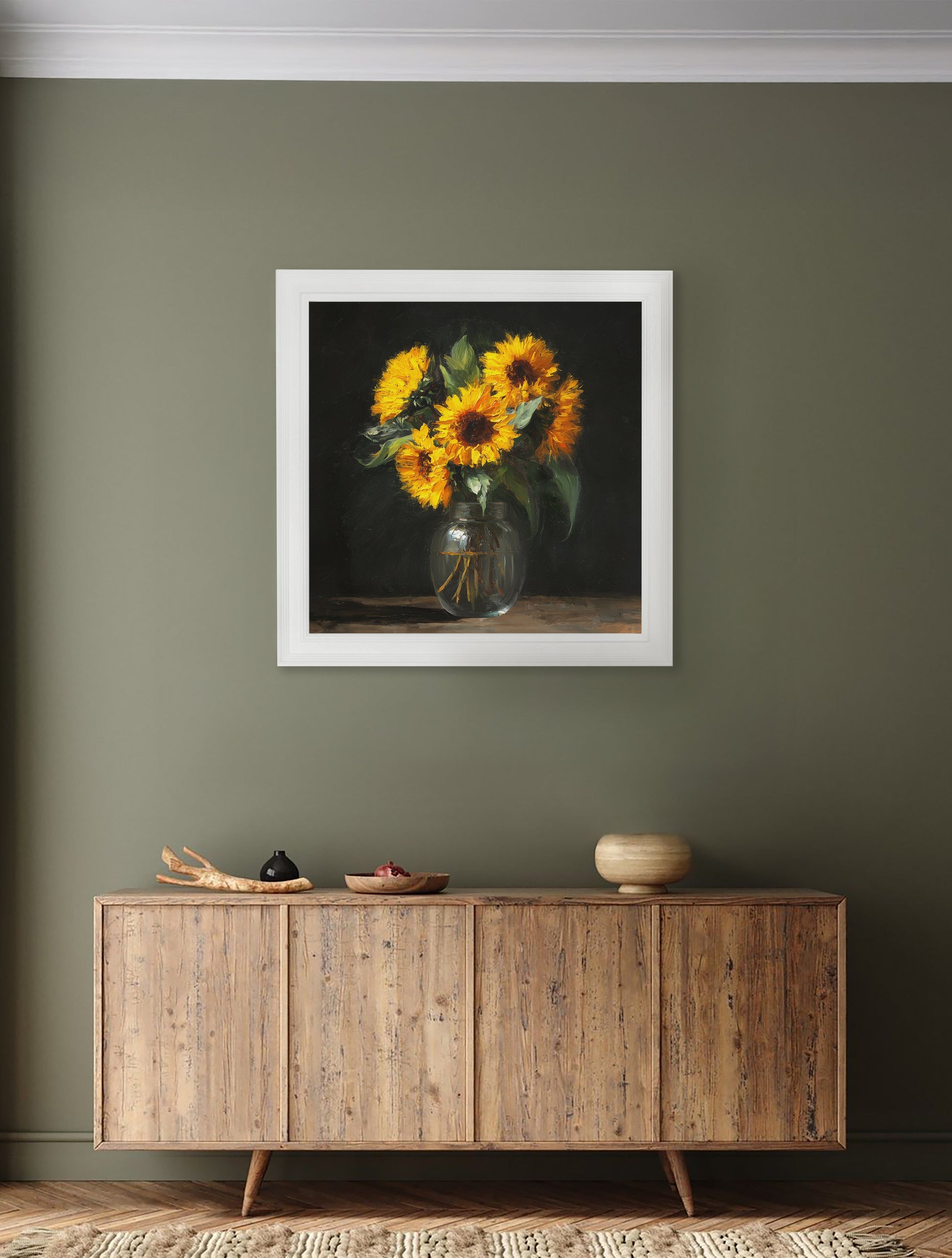 Sunflowers After Dark - White Hurstwood Square Frame - Blythe Living
