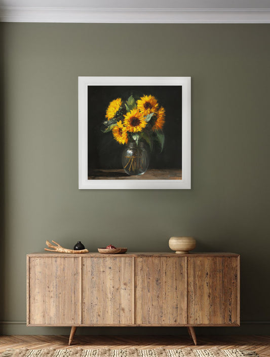 Sunflowers After Dark - White Hurstwood Square Frame - Blythe Living