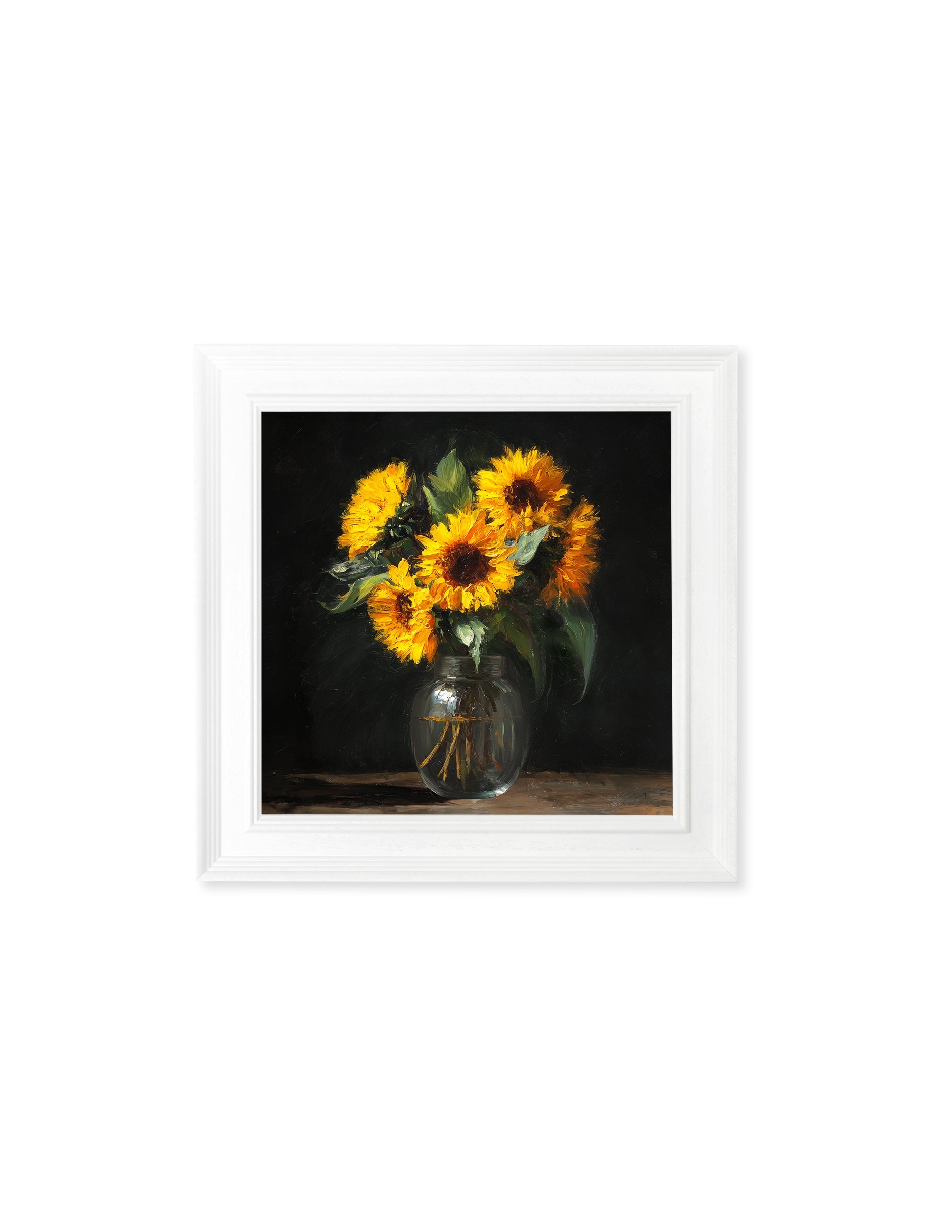Sunflowers After Dark - White Hurstwood Square Frame - Blythe Living