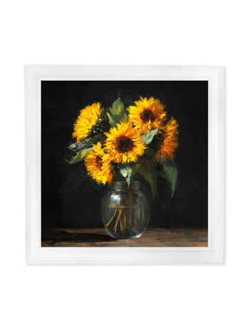 Sunflowers After Dark - White Hurstwood Square Frame - Blythe Living