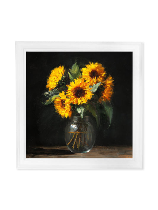 Sunflowers After Dark - White Hurstwood Square Frame - Blythe Living