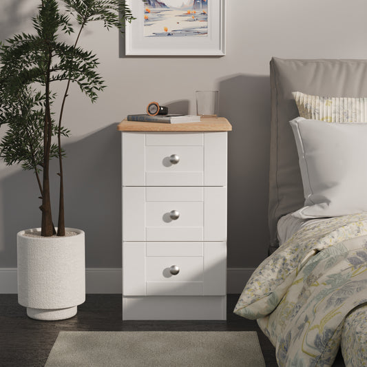 Sussex 3 Drawer Bedside Cabinet in White Ash & Bardolino Oak