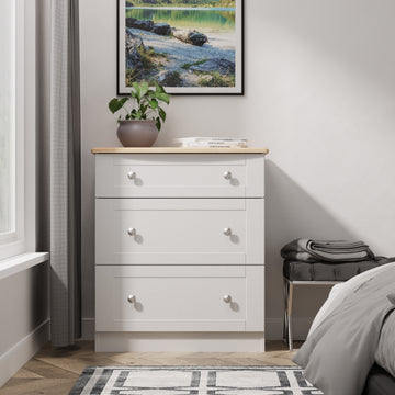Sussex 3 Drawer Deep Chest in Grey Ash & Bardolino Oak