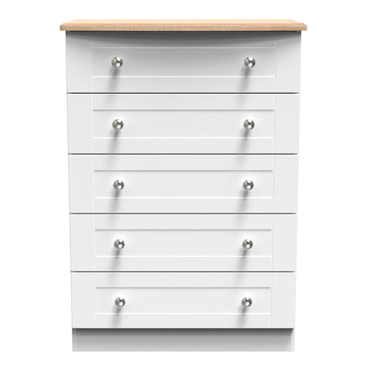 Sussex 5 Drawer Chest in White Ash & Bardolino Oak Online