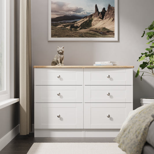 Sussex 6 Drawer Midi Chest in White Ash & Bardolino Oak