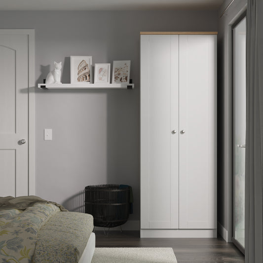 Sussex Tall Plain Wardrobe in Grey Ash with Bardolino Oak Top