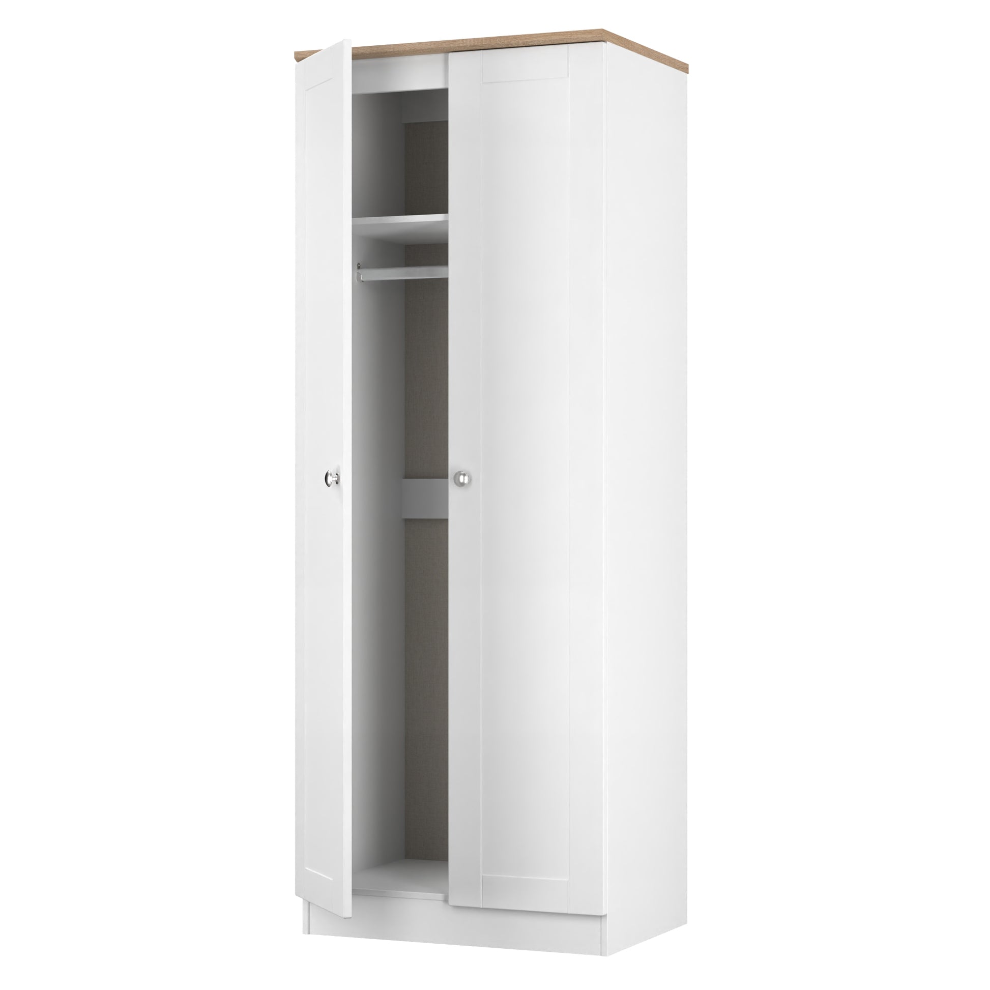 Sussex Tall Plain Wardrobe in White Ash with Bardolino Oak Top for Sale