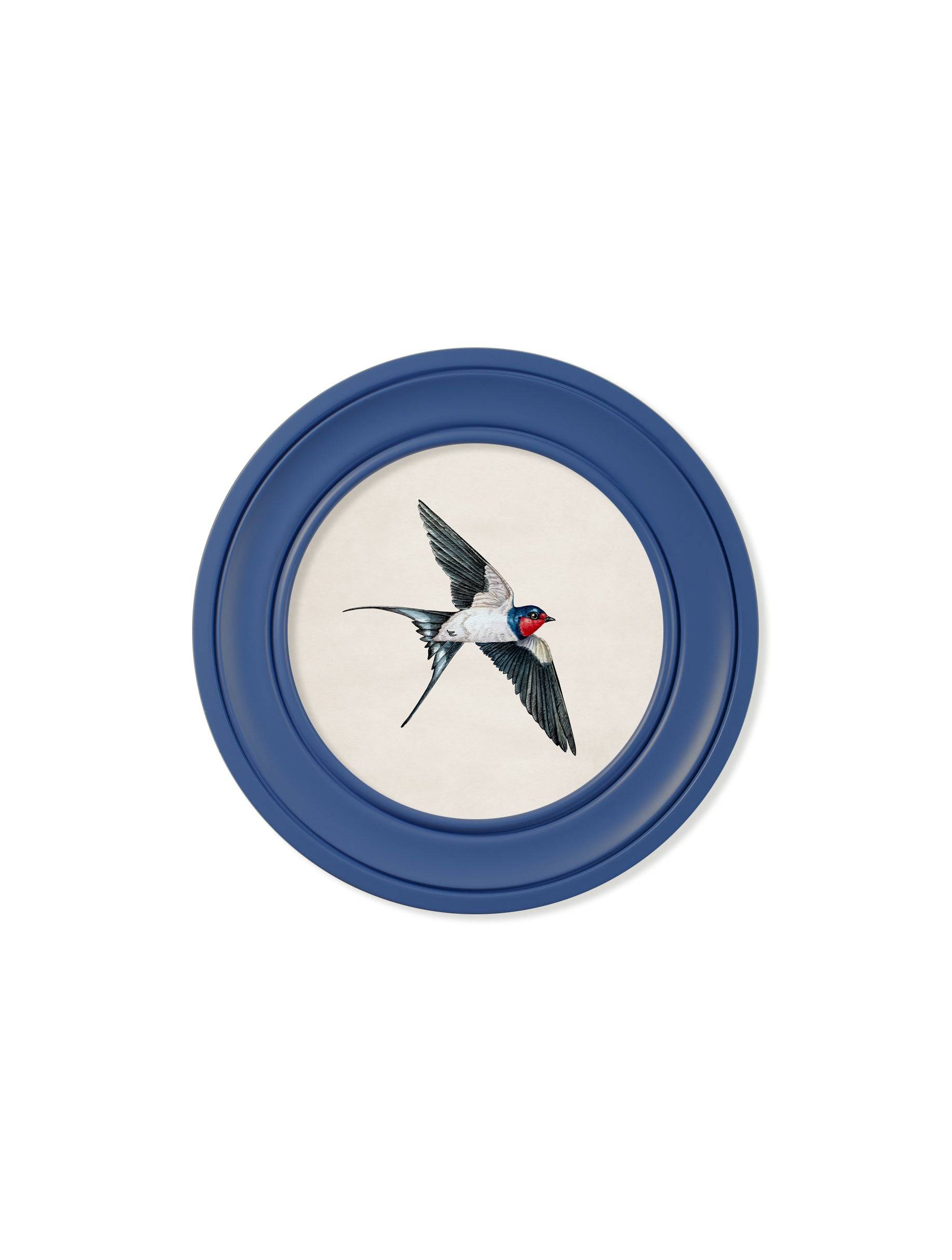 c.1875 Swallows in Round Frames Blue - Blythe Living