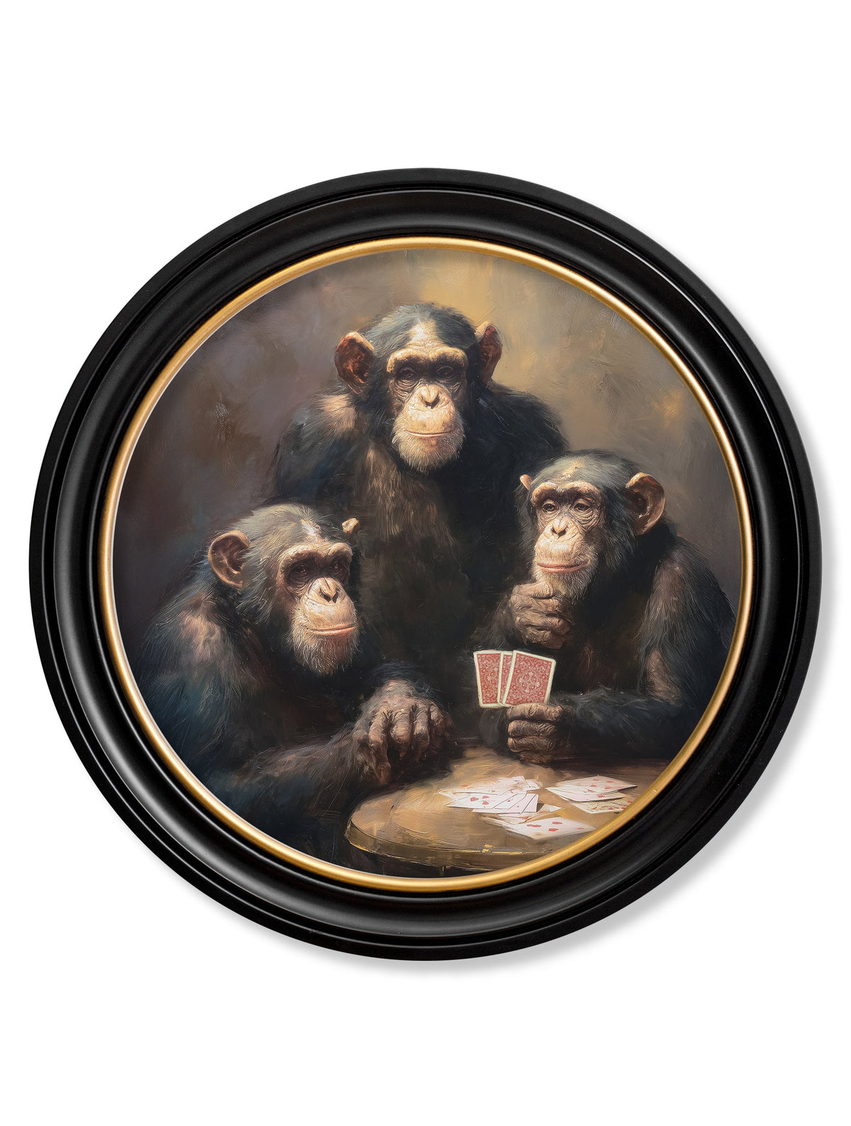 The Card-Playing Chimps - Oxford Round Frame