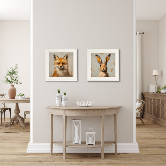 The Fox & The Hare Square Woodland Animal Art Prints – Framed Set of Two
