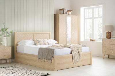 Top Herringford Oak Ottoman Bed for Sale - Blythe Living