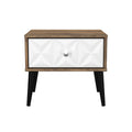Top Pixel 1 Drawer Bedside Cabinet with Legs in White Matt and Vintage Oak Colour