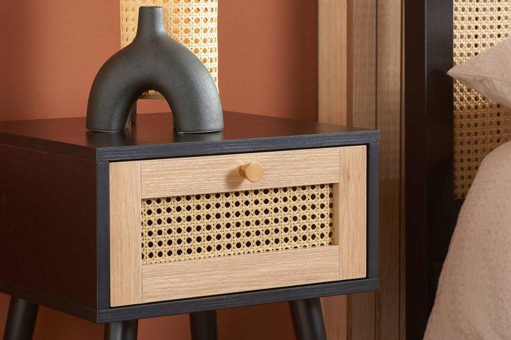 Top Quality Croxley 1 Drawer Rattan Bedside Black
