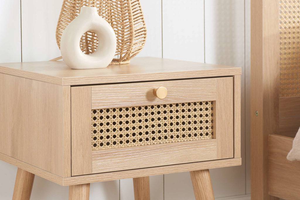 Top Quality Croxley 1 Drawer Rattan Bedside Oak