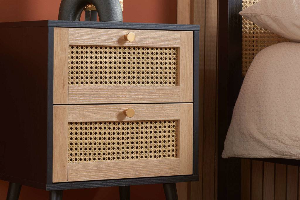 Top Quality Croxley 2 Drawer Rattan Bedside Black