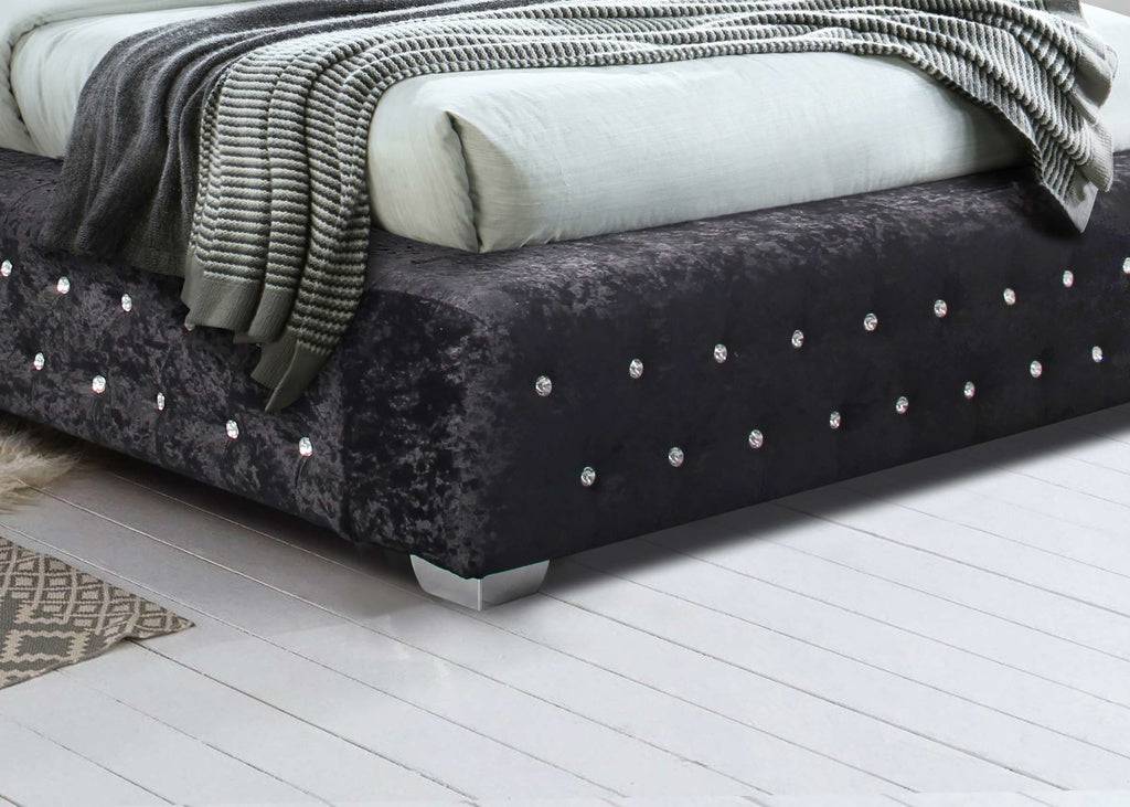 Top Quality Grande Fabric Bed Black Crushed Velvet