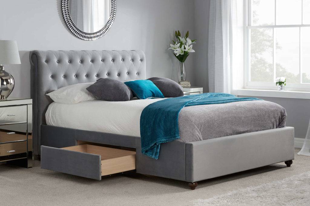 Top Quality Marlow Fabric Bed Grey Velvet