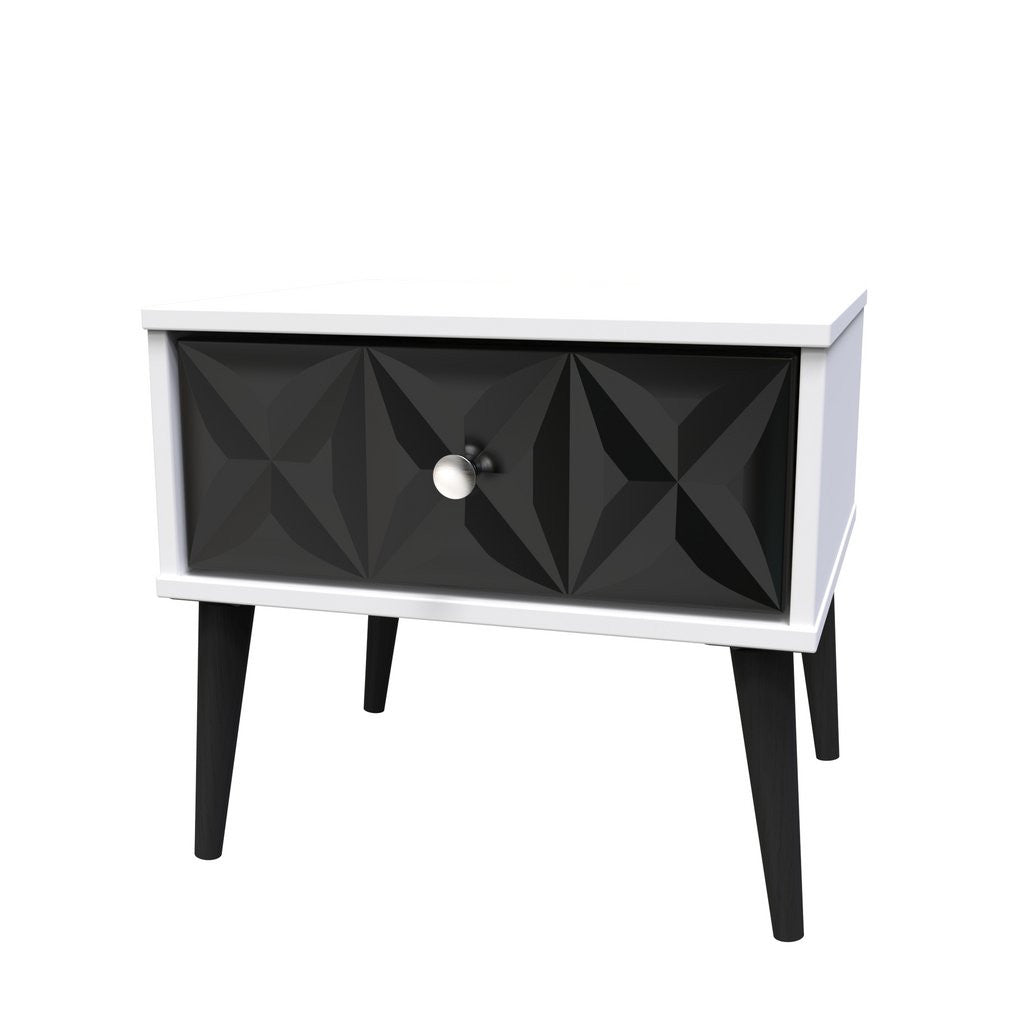 Top Quality Pixel 1 Drawer Bedside Cabinet with Legs in Deep Black & White Matt