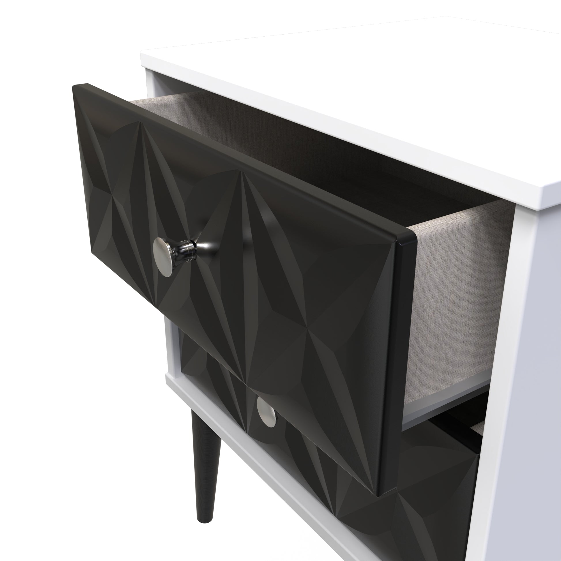 Top Quality Pixel 2 Drawer Bedside Cabinet in Deep Black & White Matt