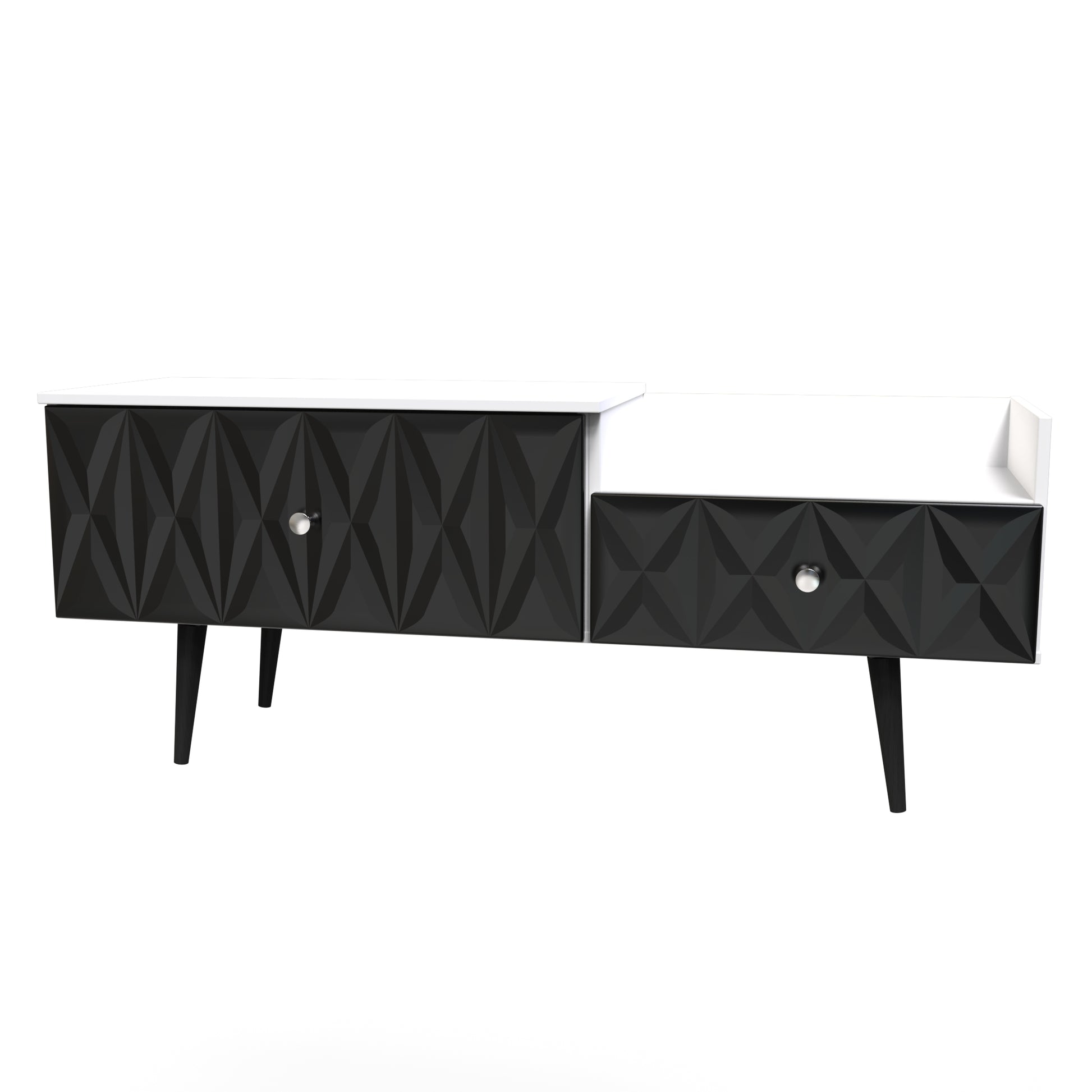Top Quality Pixel 2 Drawer TV Console Unit in Deep Black and White Matt Colour 