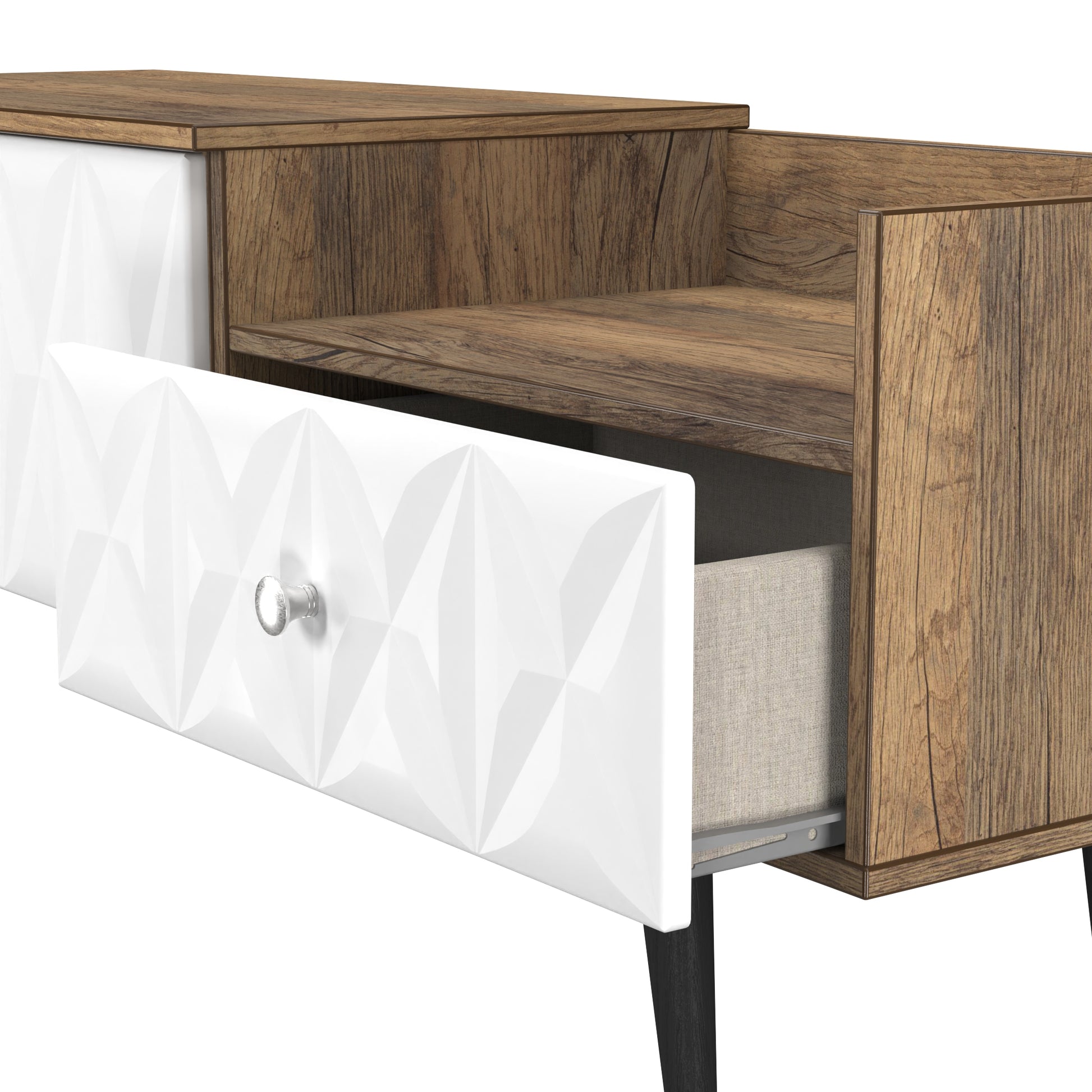 Top Quality Pixel 2 Drawer TV Console Unit in White Matt and Vintage Oak