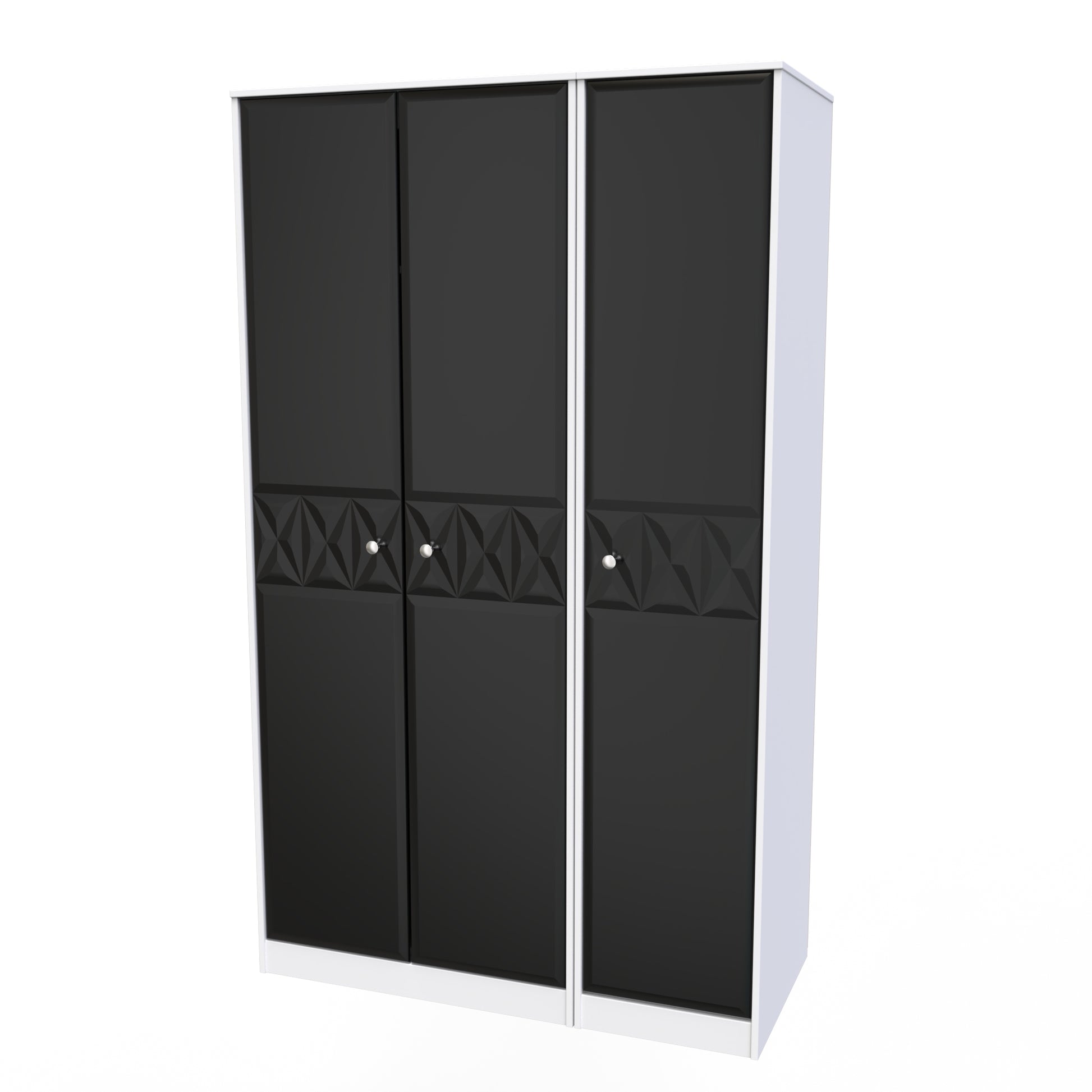 Top Quality Pixel 3 Door Wardrobe in Deep Black & White Matt 
