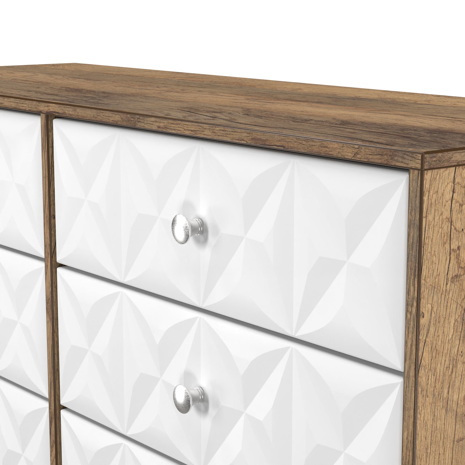 Top Quality Pixel 6 Drawer Midi Chest in White Matt and Vintage Oak 