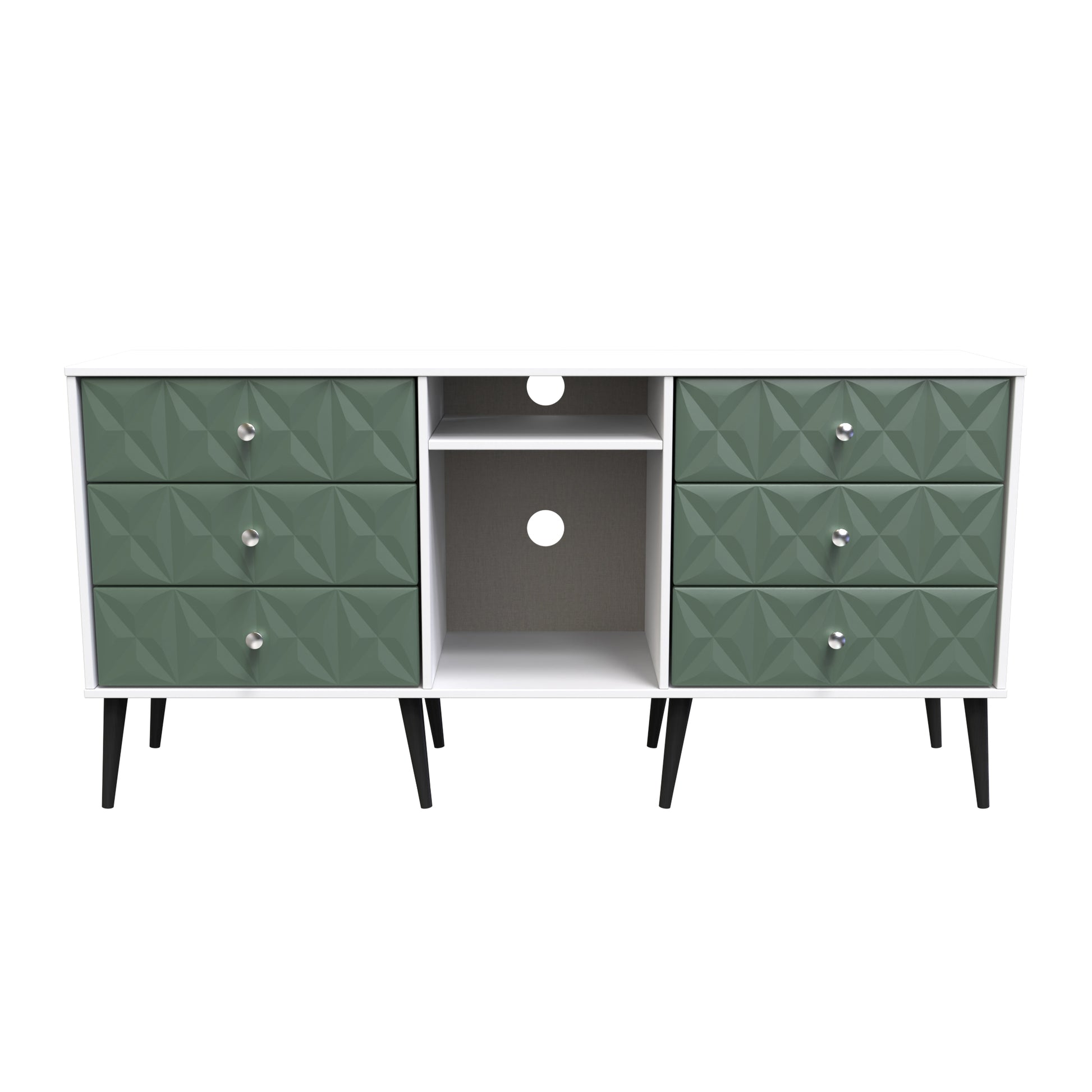 Top Quality Pixel 6 Drawer TV Console Unit in Labrador and White Matt