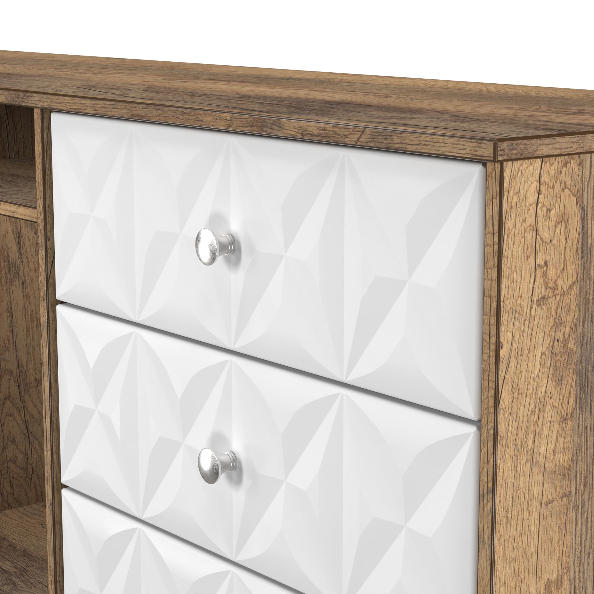 Top Quality Pixel 6 Drawer TV Console Unit in White Matt and Vintage Oak