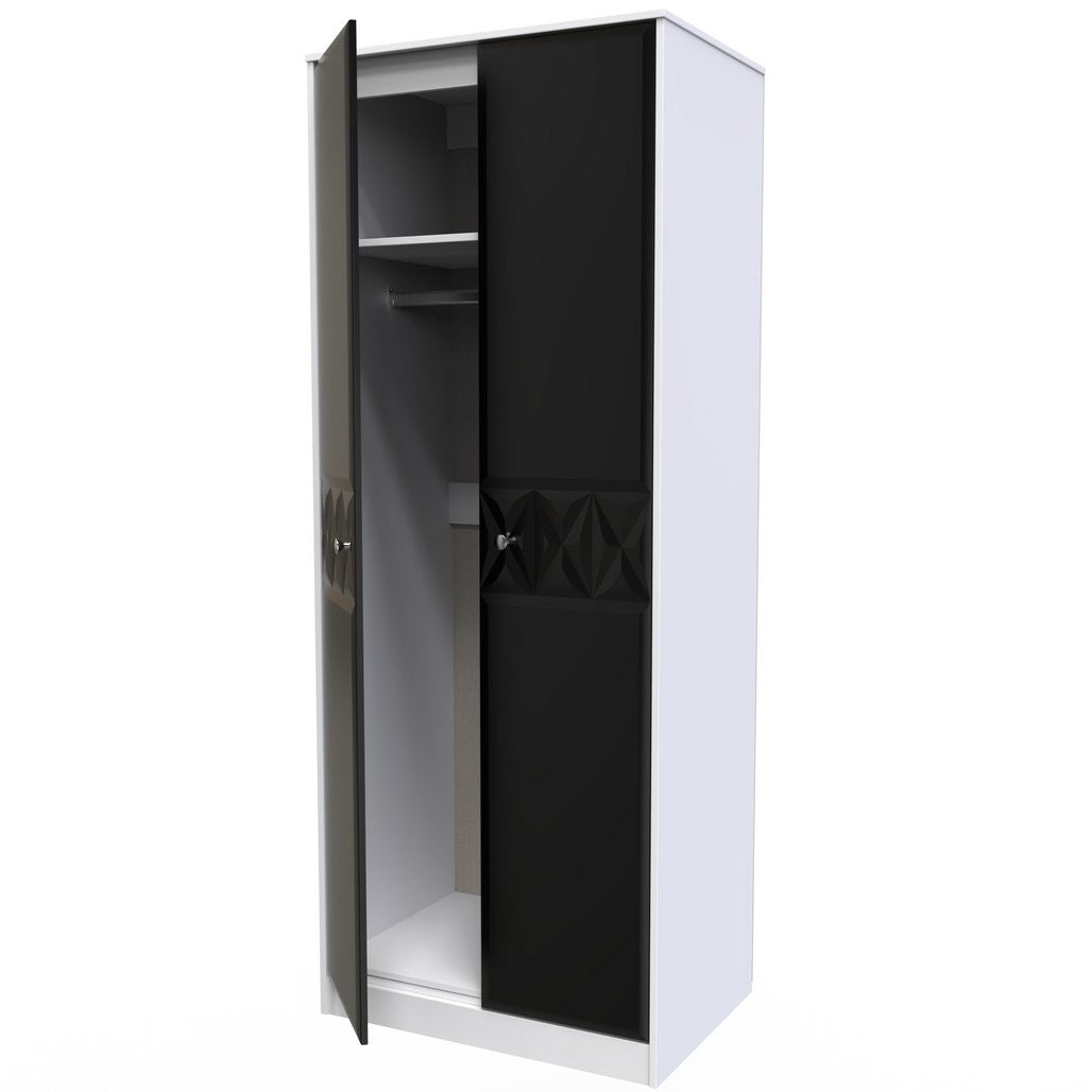 Top Quality Pixel Tall Plain Wardrobe in Deep Black & White Matt