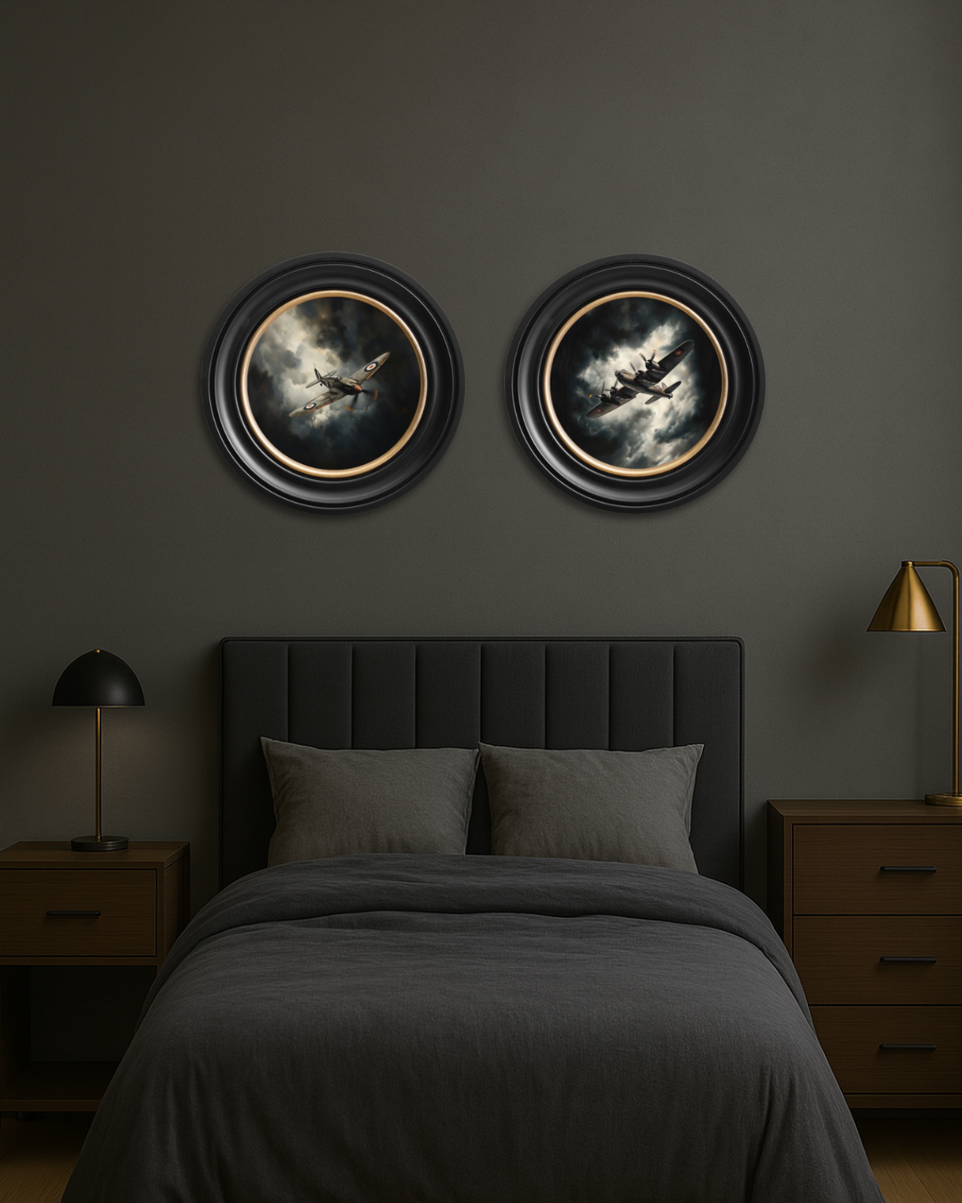 Top Quality Spitfire Duo Fighter Jets Oxford Round Frame