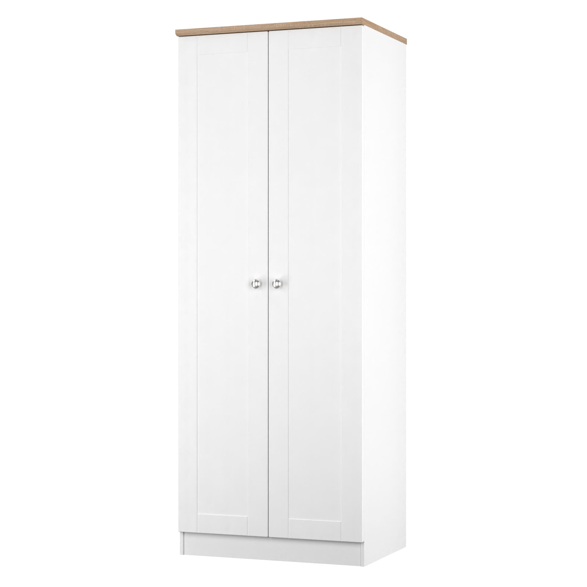 Top Quality Sussex Tall Plain Wardrobe in White Ash with Bardolino Oak Top