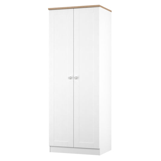 Top Quality Sussex Tall Plain Wardrobe in White Ash with Bardolino Oak Top